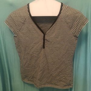 Button down top with brown and white stripes